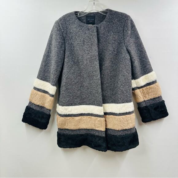 Helene London Colorblock Coat Jacket Hidden Buttons Gray Wool Blend Pockets Sz S - Picture 1 of 10